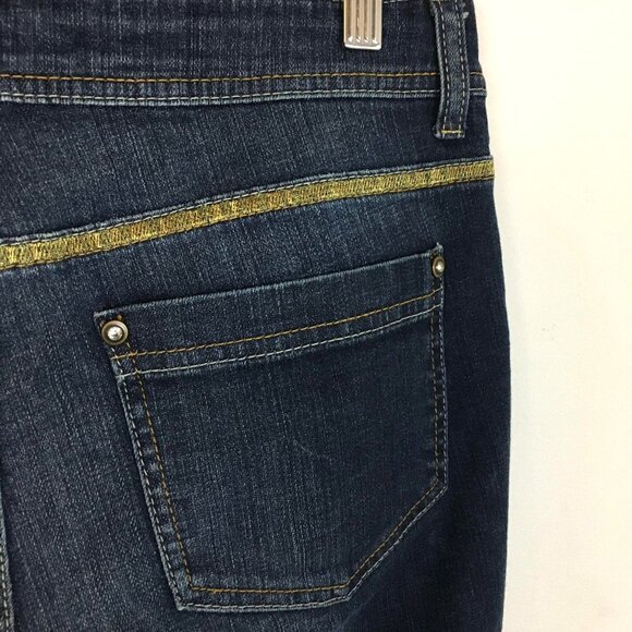 Vintage Y2K Cache Boot Cut Mid Rise Jeans 10 Gold Trim Rhinestone STRETCH - Picture 6 of 14